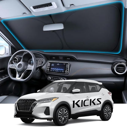 for Nissan Kicks Windshield Sunshade [OEM Design, 100% Sun Blockage] Foldable Heat Insulation Sun Shade with Storage Bag, for Nissan Kicks (2018-2026), Silver Coating