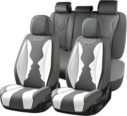 Coverado Car Seat Covers Full Set, Seat Covers for Cars, Front Seat Covers and Back Seat Cover Waterproof Leather Automotive Seat Cover, Universal Car Interior Protectors Cushion for Most Cars