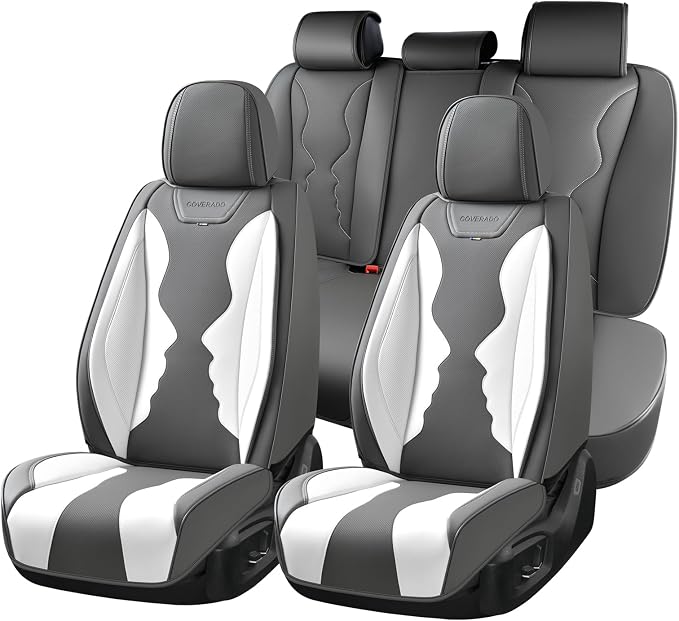 Coverado Car Seat Covers Full Set, Seat Covers for Cars, Front Seat Covers and Back Seat Cover Waterproof Leather Automotive Seat Cover, Universal Car Interior Protectors Cushion for Most Cars