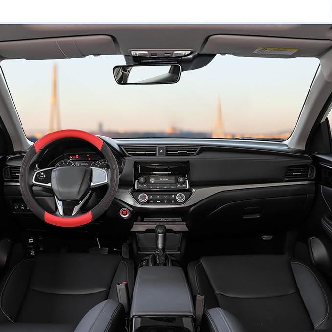 GIANT PANDA Microfiber Leather Steering Wheel Cover for Honda Accord,Civic,CR-V,HR-V,Pilot(Black+Red-Standard Size)