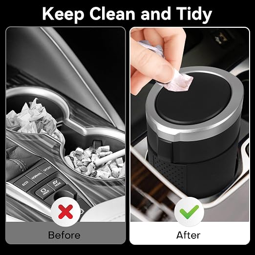 Car Trash Can Bin with Lid - Mini Car Garbage Can Cup Holder-Silver Small Leakproof Vehicle Trash Garbage Can Bin-Automotive Car Organizers and Storage for Back Seat SUV Truck Accessories