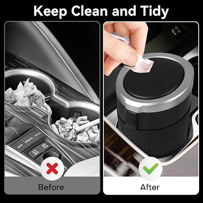 Car Trash Can Bin with Lid - Mini Car Garbage Can Cup Holder-Silver Small Leakproof Vehicle Trash Garbage Can Bin-Automotive Car Organizers and Storage for Back Seat SUV Truck Accessories