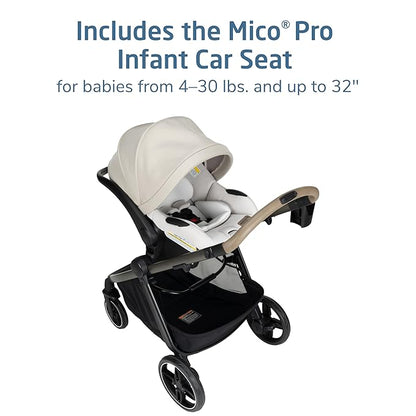 Maxi-Cosi Zelia Pro 5-in-1 Travel System with Mico Pro Infant Car Seat and Baby Stroller Combo, Reversible Seat, Large Wheels, Adjustable Handle, Newborn to Toddler, Lightweight, Classic Oat