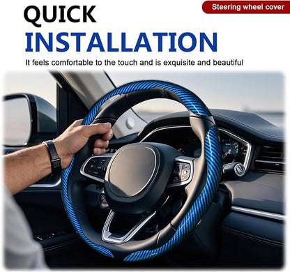 3pcs Universal Carbon Fiber Steering Wheel Cover - Anti-Slip & Segmented Design, Universal 99% Durable Steering Wheel Protector for Men and Women, Car Interior Accessory (Blue)