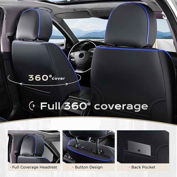 Coverado Car Seat Covers, Car Seat Covers Front Seats, 2-Pack Front Seat Cover, Nappa Leather Waterproof Seat Covers, Car Seat Protectors, Automotive Seat Covers Universal Fit for Most Vehicles