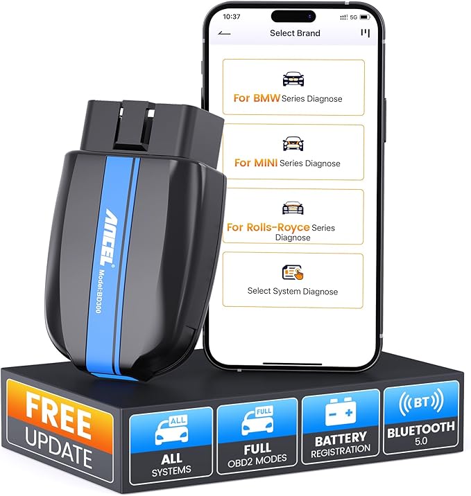 ANCEL BD300 Bluetooth OBD2 Scanner, Full System Code Reader and Diagnostic Tool for BMW with Battery Registration Service Reset EPB CBS ETC ABS Airbag & Powerful OBD2 Functions
