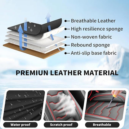 Fit Renegade Car Seat Covers for Jeep Renegade 2015-2024 -Full Set Premium Leather, Waterproof & Breathable，All-Weather Seat Cushion Protecto & Airbag Compatible, 5 Seats Red Line Black