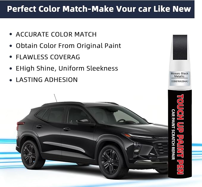 Mosaic Black Metallic(GB8/WA384A) Car Touch Up Paint for Chevy 2-in-1 Car Scratch Repair Pen with Fine Tip&Brush, DIY Color-Code Matched Auto Paint for Rock Chips Door Scratches Paint Nicks Bumper Marks