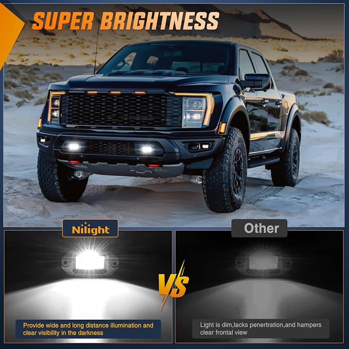 Nilight 2 PCS 20W Flush Mount LED Pods Flood Beam Work Light Offroad Fog Reverse Backup Driving Lights for Bumper Truck ATV UTV SUV Boat