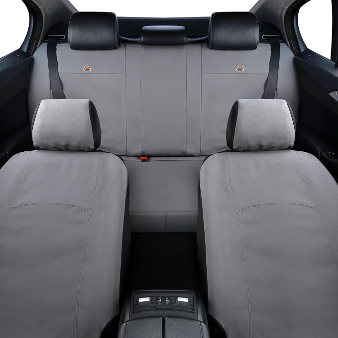 Coverado Car Seat Covers Front, Canvas Universal Seat Covers for Cars, 2-Pack Car Seat Cushions, Auto Seats Protectors for Kids & Dogs, Driver Seat Covers Fit for Most Vehicles Trucks SUVs/Gray