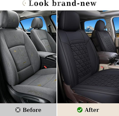 Coverado Car Seat Covers Full Set, Leather RAM 1500 Seat Covers Protectors Compatible with 2002-2026 Dodge RAM 1500 2500 3500 Crew Double Mega Quad Cab with Flat Bench, Black