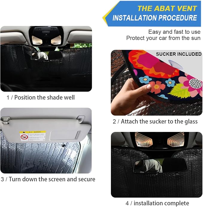 Sunflower Daisy Poppy Flower Floral Windshield Sun Shade,Foldable Car Sun Shade for Front Windshield Sunshades Protector Blocks UV Rays Sun Visor Protect and Cool Your Vehicle Interior