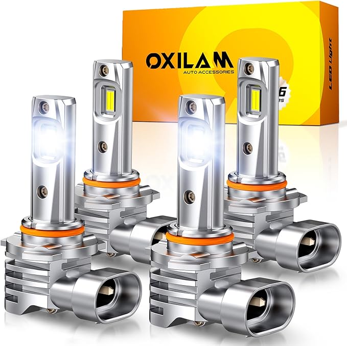 OXILAM 9005 9006 LED Light Bulbs Combo, 6500K Cool White HB3 HB4 Bulbs, 11X Brighter Visibility, No Flicker, Plug and Play, IP68 Waterproof, Pack of 4