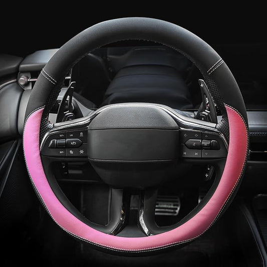 Valleycomfy Microfiber Leather Steering Wheel Cover Universal 15 inch(Pink)
