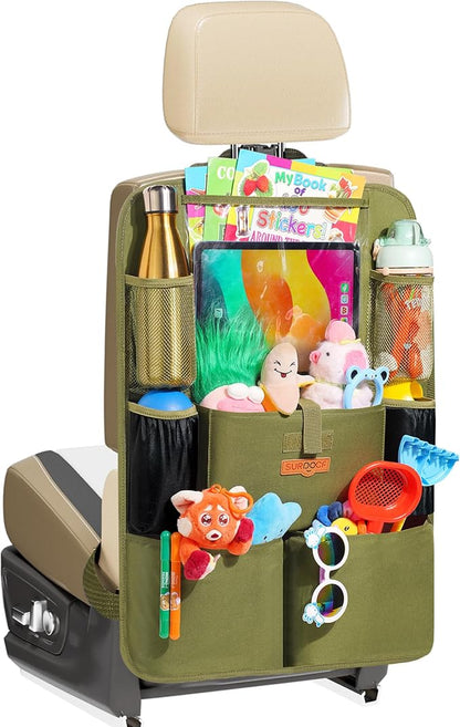 SURDOCA Car Organizers and Storage, Upgraded Car Seat Organizer with 11-inch Touch Screen Tablet Holder, Backseat Car Organizer with 8 Pockets, Car Seat Protector Road Trip Essentials for Kids