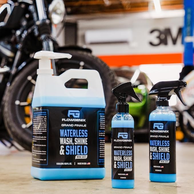 Flowgenix™ Waterless Car Wash Spray - Grand Finale - Motorcycle Cleaner & Car Wax Polish (8 oz) - Ceramic Coating - Incl. 2 Microfiber Towels - Quick Detailer Spray to Make Your Vehicle Shine