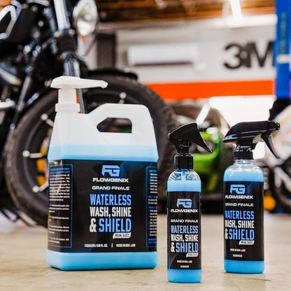 Flowgenix™ Waterless Car Wash Spray - Grand Finale - Motorcycle Cleaner & Car Wax Polish (8 oz) - Ceramic Coating - Incl. 2 Microfiber Towels - Quick Detailer Spray to Make Your Vehicle Shine