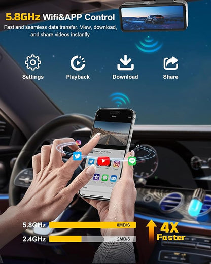 4K Dash Cam Front, Built-in 5.8G WiFi, Free 64GB Card & 48W A+C Car Charger Included, Dash Camera for Cars, Mini Dashcam with Super Night Vision, Loop Recording, G-Sensor, 24 Hours Parking Monitor