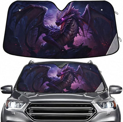 Windshield Sun Shade Dragon Purple Front Window Block UV Shades Visor Reflective Retractable for Car SUV Trucks