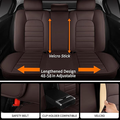 Brown Car Seat Covers Full Set, Universal Faux Leather Seat Covers for Cars 5 Seats, Waterproof Leather Car Seat Covers, Comfortable Automotive Seat Covers for Most Sedans Trucks SUVs