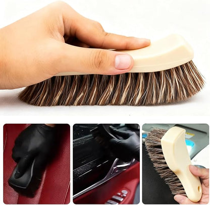 Leather Cleaning Brush for Car Interior, Long Bristle Horse Hair Vehicle Leather Cleaner Brush, Scratch-Free Automotive Interior Seat Cleaner, Universal for Vehicles (Beige)