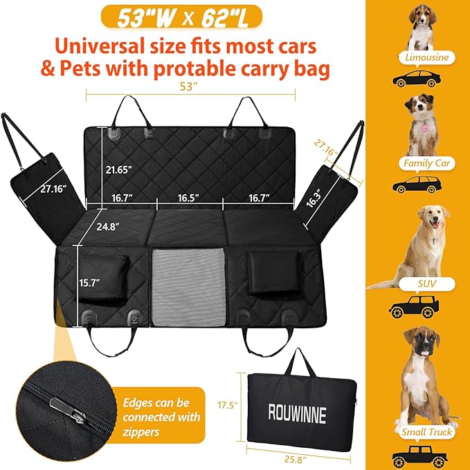 Back Seat Extender for Dogs-Large Space, Dog Car Seat Cover Hard Bottom Holds 420lbs, Sturdy Backseat Extender for Dogs,Upgraded Waterproof Pet Car Bed Dog Hammock for Car, SUV,Truck, Black