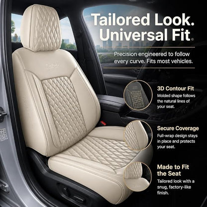 Beige Car Seat Covers Set of 2,Universal Precision Fit Contoured Thick Nappa Leather Full Coverage Seat Protector, Stain Resistant & Non-Slip Automotive Cushion for Most Sedans, SUVs and Trucks Style1