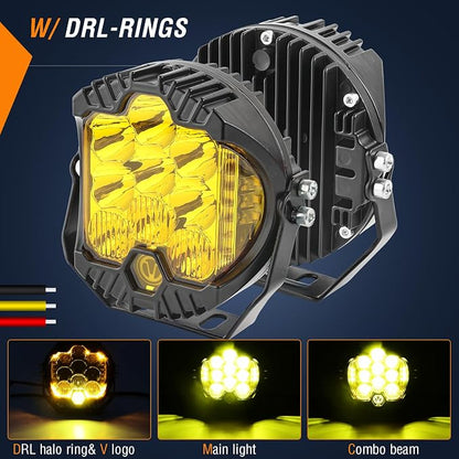 AUTOXBERT 5 Inch Amber Led Driving Light, 50W LED Offroad Side Shooter Pods Spot Flood Combo Beam Fog Lights for Truck Pickup Jeep 4x4 SUV ATV UTV, 2Pcs