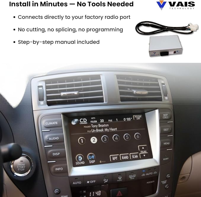 VAIS Technology SL3b-T Bluetooth Audio Adapter - Wireless Music Streaming Add-On Compatible with Most Toyota 2004-2012 Vehicles - Retains Steering Wheel Control & Includes USB Charging Port