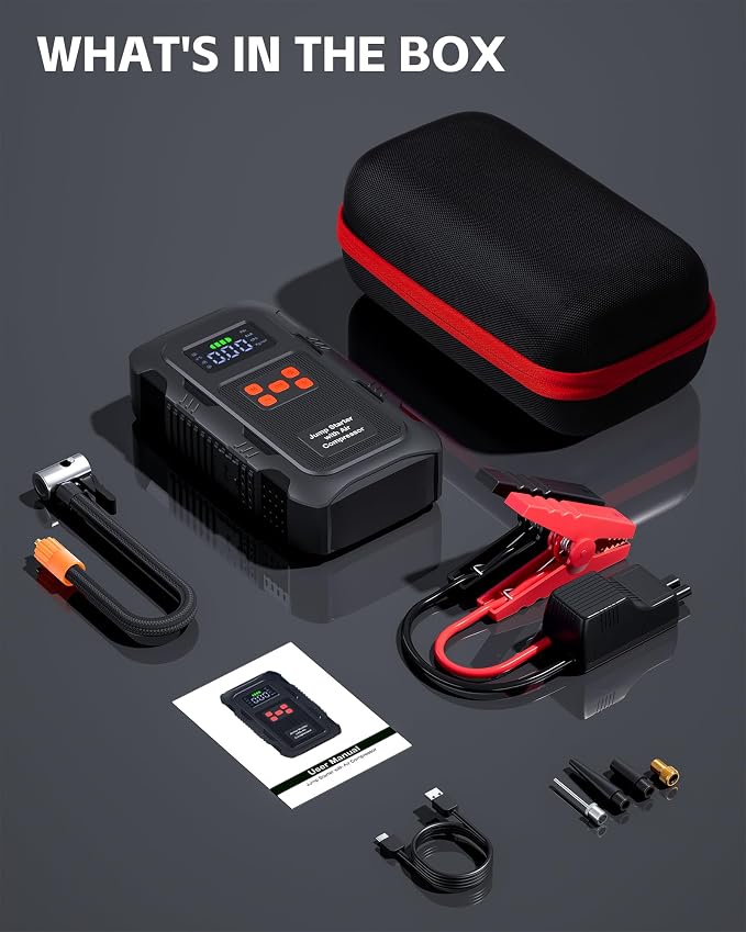 5000A Jump Starter with Air Compressor, Portable Car Battery Jump Starter with 150 PSI Tire Inflator for Up to 10.0L Gas and 8.0L Diesel Engines, 12V Jump Box Battery Charger Booster(Orange)