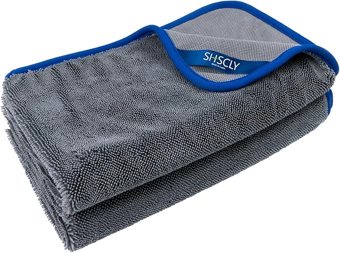 SHSCLY 2-Pack Twist Pile Microfiber Car Drying Towel Gray 20 x 24 in | Ultra Absorbent, Scratch-Free, Lint-Free, Streak-Free Finish, Machine Washable