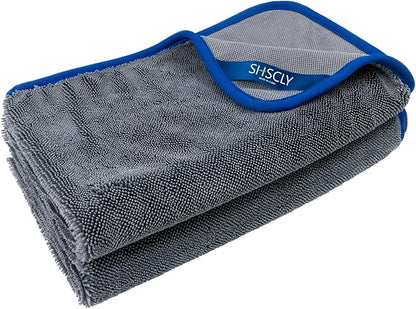 SHSCLY 2-Pack Twist Pile Microfiber Car Drying Towel Gray 20 x 24 in | Ultra Absorbent, Scratch-Free, Lint-Free, Streak-Free Finish, Machine Washable