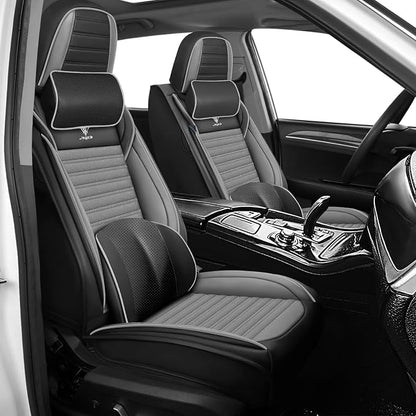 Seat Covers Fit for Nissan Rogue 2015-2026, Breathable and Comfortable Leather Car Seat Cover, Deluxe Waterproof Cushion Cover Auto Interior Accessories (Black Gray)