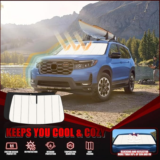 Windshield Sun Shade for Hon-da Passport 2019-2025 2026, Front Window Visor Accessories, Folding Design Blocks Heat & UV Rays Maintain Cool Interior and Save Space