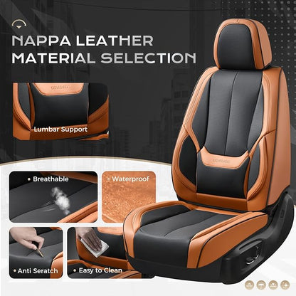 Coverado Car Seat Covers Full Set, Seat Covers for Cars, Black Car Seat Covers Front Seats and Back Car Seat Protector Waterproof, Leather Car Seat Cushion Universal Fit for Most Cars Brown