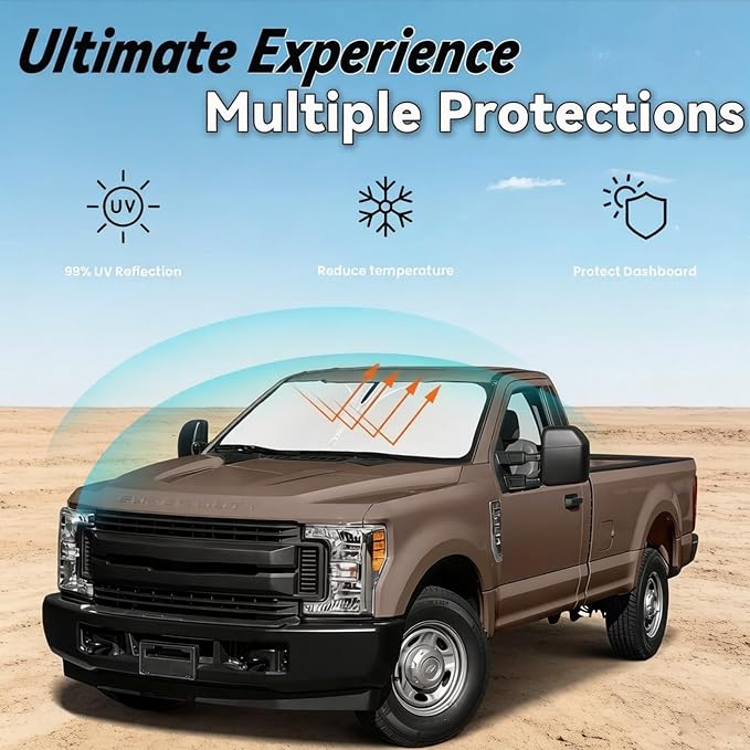 Windshield Sun Shade for 2008-2016 Ford Super Duty F250 F350 F450 F550, Car Front Window Sun Visor & Heat Shield Accessories | 240T Blocks Sun Rays Heat Sunshade