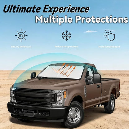 Windshield Sun Shade for 2008-2016 Ford Super Duty F250 F350 F450 F550, Car Front Window Sun Visor & Heat Shield Accessories | 240T Blocks Sun Rays Heat Sunshade