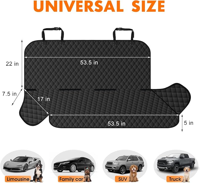 NECKORY Backseat Cover for Dogs, Waterproof and Non-Slip Pet Bench Seat Covers, Car Seat Protector for Back Seat, Universal Size Rear Car Seat Cover Fits Cars, Trucks and SUVs, M-Black
