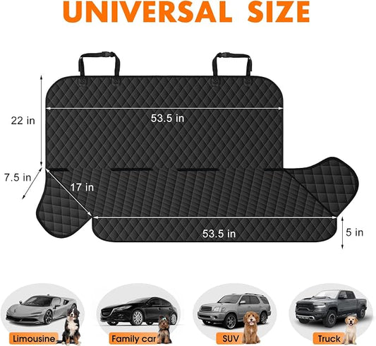 NECKORY Backseat Cover for Dogs, Waterproof and Non-Slip Pet Bench Seat Covers, Car Seat Protector for Back Seat, Universal Size Rear Car Seat Cover Fits Cars, Trucks and SUVs, M-Black