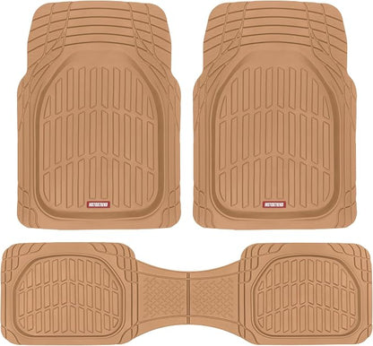 Motor Trend FlexTough Floor Mats for Cars, Beige Deep Dish All-Weather Mats, Waterproof Trim-To Fit Automotive Floor Mats for Cars Trucks SUV, Universal Floor Liner Car Accessories