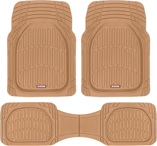 Motor Trend FlexTough Floor Mats for Cars, Beige Deep Dish All-Weather Mats, Waterproof Trim-To Fit Automotive Floor Mats for Cars Trucks SUV, Universal Floor Liner Car Accessories
