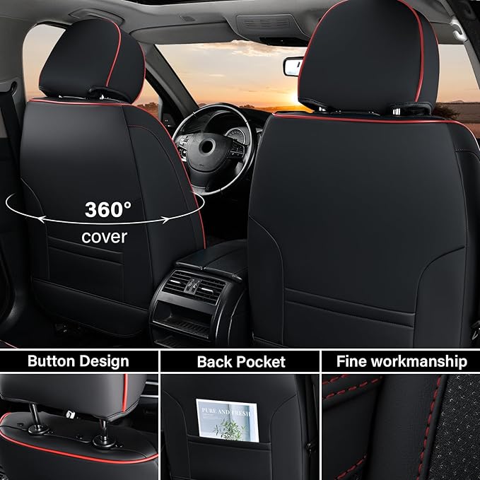 Coverado Front Seat Cover, Car Seat Cover Winter, 2PCS Car Seat Protector, Seat Covers for Cars, Breathable Faux Leather Car Seat Cushion, Car Seat Protector, Black Car Seat Covers fit Most Vehicles