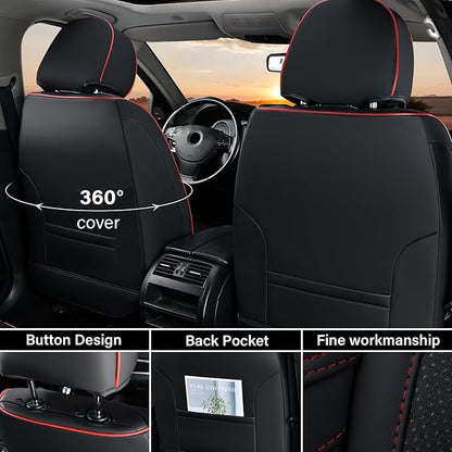Coverado Front Seat Cover, Car Seat Cover Winter, 2PCS Car Seat Protector, Seat Covers for Cars, Breathable Faux Leather Car Seat Cushion, Car Seat Protector, Black Car Seat Covers fit Most Vehicles