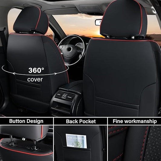 Coverado Front Seat Cover, Car Seat Cover Winter, 2PCS Car Seat Protector, Seat Covers for Cars, Breathable Faux Leather Car Seat Cushion, Car Seat Protector, Black Car Seat Covers fit Most Vehicles