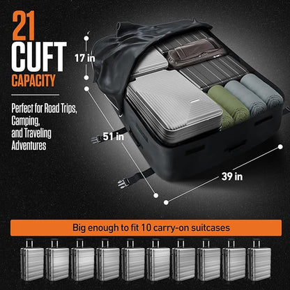 VENTURE 4TH Car Rooftop Cargo Carrier – 21 Cubic Feet Soft-Shell Waterproof Roof Bag with 10 Heavy-Duty Compression & Tie-Down Straps, Anti-Slip Mat & Door Hooks – Fits Cars with or Without Roof Rack