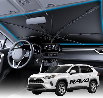 Wigoo Windshield Sun Shade Umbrella for Toyota RAV4 2019-2026 [100% Sun Blockage, Ice Cooling Fabric] Foldable Heat Insulation Front Window Sunshade Umbrella for Toyota RAV4 2019-2026