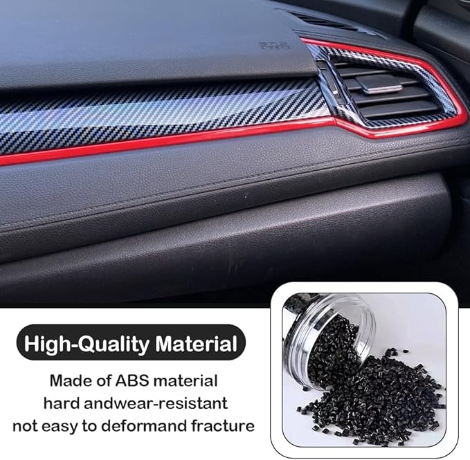 TKREENO Fit for Honda 10th Gen Civic 2016 2017 2018 2019 2020 2021 Accessories Carbon Fiber Color Car Interior Center Console Dashboard Stripe Panel Cover Air Vent Frame Trims Sticker