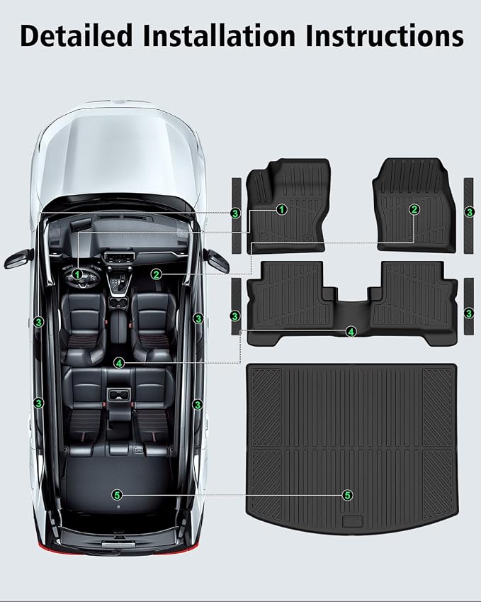 Floor Mats & Cargo Liner Custom Fit for Ford Escape & C-max 2013-2019, Door Sill Guards, All Weather TPE Rubber Anti-Slip 1st & 2nd Row & Trunk Mat Floor Liners for Escape 2019 Accessories
