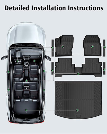 Floor Mats & Cargo Liner Custom Fit for Ford Escape & C-max 2013-2019, Door Sill Guards, All Weather TPE Rubber Anti-Slip 1st & 2nd Row & Trunk Mat Floor Liners for Escape 2019 Accessories