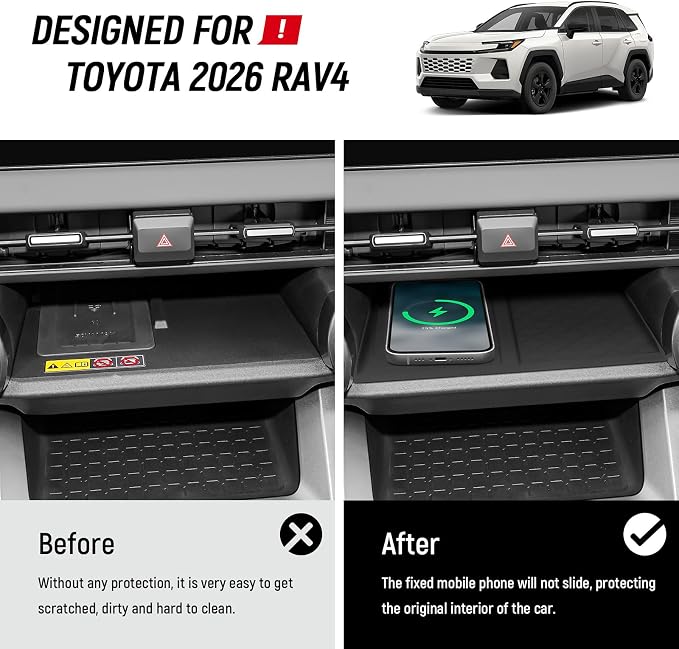 3PCS Center Console Organizer Compatible with Toyota 2026 RAV4 LE SE XLE XSE Limited Hybrid Accessories Wireless Charging Anti-Slip Mat Glove Box Storage Center Console Tray Liner